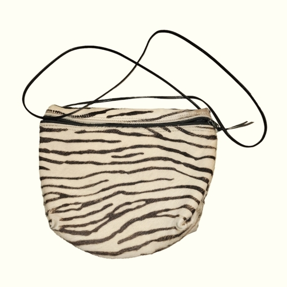 Vintage Carlos Falchi Zebra Print Fur Bag Cream Black - Picture 1 of 3
